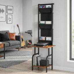 Homcom Vinyl Record Player Stand With Oxford Pockets Rustic Brown And Black - thumbnail 8