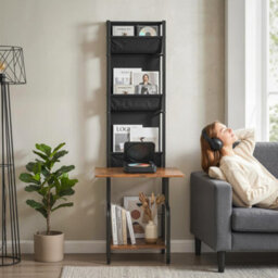 Homcom Vinyl Record Player Stand With Oxford Pockets Rustic Brown And Black - thumbnail 9