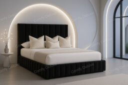 Comfy Deluxe Black Astra Plush 5Ft Kingsize Bed Frame With 54Inch Headboard Solid Base