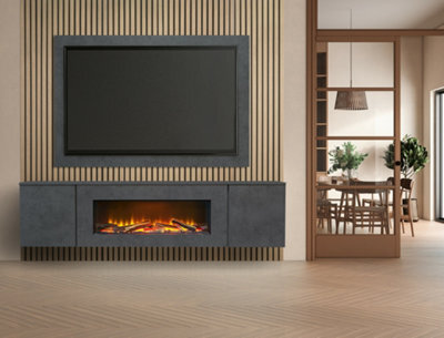 Acantha Orion Xo Electric Floating Media Wall Suite In Slate Effect With Tv Board & Natural Oak Wall Panels - image 1