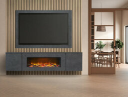 Acantha Orion Xo Electric Floating Media Wall Suite In Slate Effect With Tv Board & Natural Oak Wall Panels - thumbnail 1