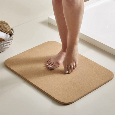 Cork Bath Or Shower Mat - 100% Natural Cork Anti-Slip, Quick Drying, Antibacterial Bathroom Floor Mat H1.5 X W59.5 X D44Cm