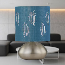 First Choice Lighting Jenson - Brushed Chrome Touch Table Lamp With Teal Fern Shade - thumbnail 3