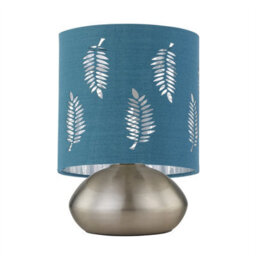 First Choice Lighting Jenson - Brushed Chrome Touch Table Lamp With Teal Fern Shade - thumbnail 2