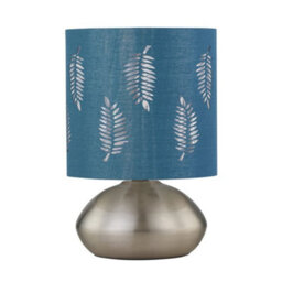 First Choice Lighting Jenson - Brushed Chrome Touch Table Lamp With Teal Fern Shade - thumbnail 1