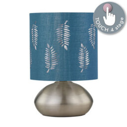 First Choice Lighting Jenson - Brushed Chrome Touch Table Lamp With Teal Fern Shade - thumbnail 5