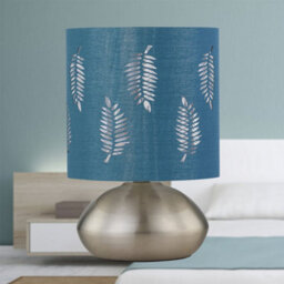 First Choice Lighting Jenson - Brushed Chrome Touch Table Lamp With Teal Fern Shade - thumbnail 4