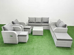 Fimous Pe Rattan Garden Furniture Set Adjustable Chair Sofa Double Love Seat Lounge Set Square Coffee Table 3 Stools Side Table - thumbnail 1