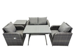 Fimous Outdoor Garden Furniture Set Rattan Sofa Dining Table Set With Reclining Chair Side Table Dark Grey Mixed - thumbnail 7