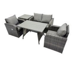 Fimous Outdoor Garden Furniture Set Rattan Sofa Dining Table Set With Reclining Chair Side Table Dark Grey Mixed - thumbnail 6