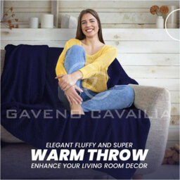 Gc Gaveno Cavailia Fluffy Pop Throw 150X200Cm Navy Lightweight Honeycomb Blanket For Bed Settee Throws For Sofas Couch Chair - thumbnail 6