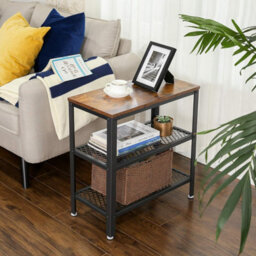 Songmics Side Table, Console Table, 2 Shelves Mesh Shelves, For Hallway, Living Room, Bedroom, Office, Rustic Brown - thumbnail 1