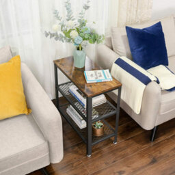 Songmics Side Table, Console Table, 2 Shelves Mesh Shelves, For Hallway, Living Room, Bedroom, Office, Rustic Brown - thumbnail 3