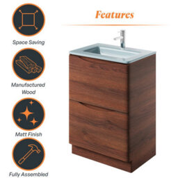 Plum&clay Eden Redwood Floorstanding Vanity Unit With White Glass Basin (W)600mm - thumbnail 8
