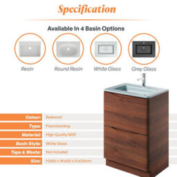 Plum&clay Eden Redwood Floorstanding Vanity Unit With White Glass Basin (W)600mm - thumbnail 7