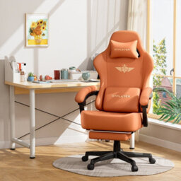 Luckracer Gaming Chair, Ergonomic Computer Chair With Footrest And Lumbar Support Height Adjustable Home Office, Orange - thumbnail 3