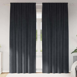Berkfield Blackout Curtains With Top Tape 2 Pcs Dark Grey Velvet