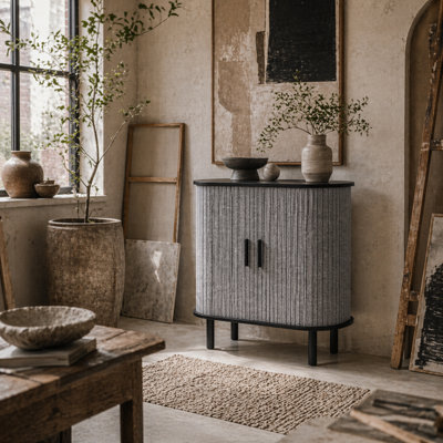Wyld Haus Rafa Vela Grey Tambour Sideboard - Fluted Sliding Doors, Wooden Legs, 80Cm - image 1