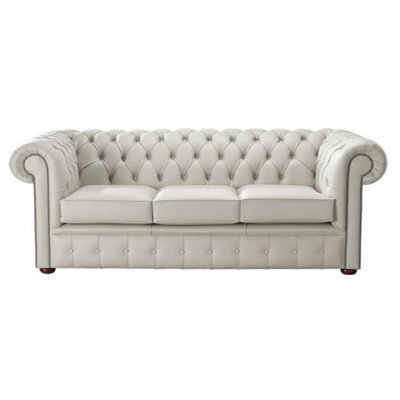 Chesterfield 3 Seater Shelly Cottonseed Leather Sofa Bespoke In Classic Style - image 1