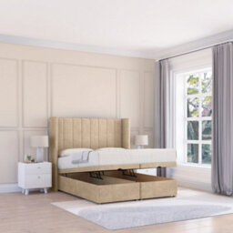"Sloomy Falcon Almond Conistan 5Ft Ottoman Bed End Opening With Sprung Memory Mattress & 54"" Headboard-King" - thumbnail 1