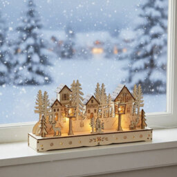 Urbn-Living Urbnliving 30Cm Wooden Led Light-Up Winter Village Christmas Scene Ornament - thumbnail 2