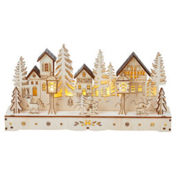 Urbn-Living Urbnliving 30Cm Wooden Led Light-Up Winter Village Christmas Scene Ornament