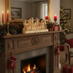 Urbn-Living Urbnliving 30Cm Wooden Led Light-Up Winter Village Christmas Scene Ornament - thumbnail 3