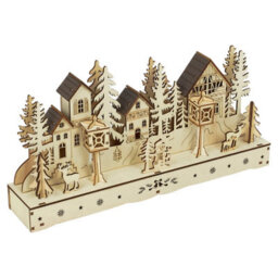 Urbn-Living Urbnliving 30Cm Wooden Led Light-Up Winter Village Christmas Scene Ornament - thumbnail 5