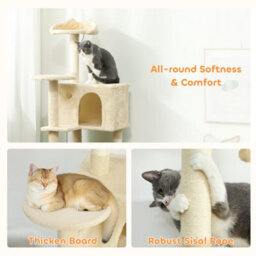 Pawhut 140Cm Cat Tree Tower With Sisal Scratching Posts, Condos, Beige - thumbnail 7
