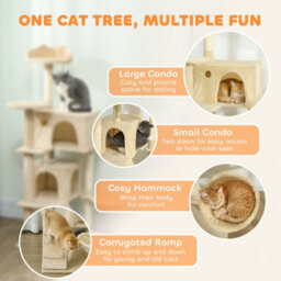 Pawhut 140Cm Cat Tree Tower With Sisal Scratching Posts, Condos, Beige - thumbnail 4