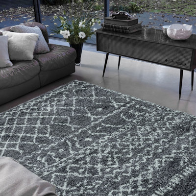 Grey Cream Geometric Luxurious Modern Shaggy Easy To Clean Rug For Dining Room-120Cm X 170Cm - image 1