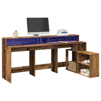 Berkfield Desk With Led Lights Old Wood 200X104X91 Cm Engineered Wood - image 1
