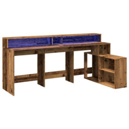 Berkfield Desk With Led Lights Old Wood 200X104X91 Cm Engineered Wood - thumbnail 3