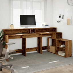 Berkfield Desk With Led Lights Old Wood 200X104X91 Cm Engineered Wood - thumbnail 4