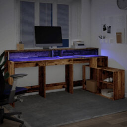 Berkfield Desk With Led Lights Old Wood 200X104X91 Cm Engineered Wood - thumbnail 5