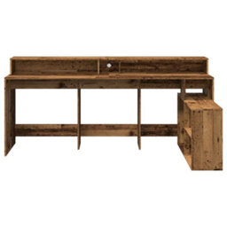 Berkfield Desk With Led Lights Old Wood 200X104X91 Cm Engineered Wood - thumbnail 6