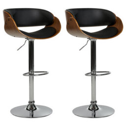 Beliani Set Of 2 Bar Chairs Baku Faux Leather Swivel Black - thumbnail 1
