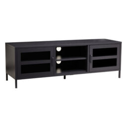 Orsina Classic Two Door Black Metal Media Unit, Industrial Livingroom Media Unit, Versatile Shelving Media Unit - thumbnail 3