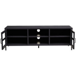 Orsina Classic Two Door Black Metal Media Unit, Industrial Livingroom Media Unit, Versatile Shelving Media Unit - thumbnail 2