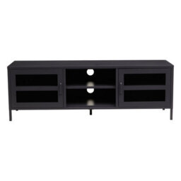 Orsina Classic Two Door Black Metal Media Unit, Industrial Livingroom Media Unit, Versatile Shelving Media Unit