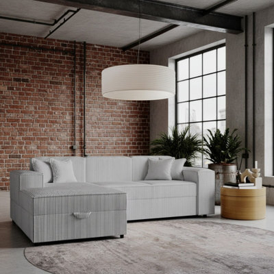 Santos L Corner Sofa Bed For Living Room Chipboard Frame Polyurethane Foam Wave Springs 253X166X79 Cm Light Grey Left - image 1