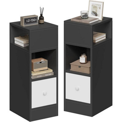 Elegant Set Of 2 Narrow Bedside Tables With Storage In Dark Gray - image 1