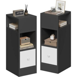 Elegant Set Of 2 Narrow Bedside Tables With Storage In Dark Gray - thumbnail 1