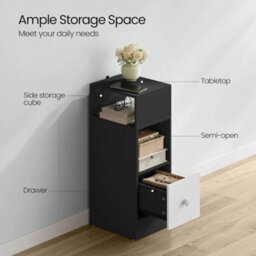 Elegant Set Of 2 Narrow Bedside Tables With Storage In Dark Gray - thumbnail 4