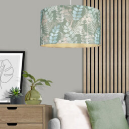 Oshibana Green & Blue Leaves Drum Lamp Shade (D)40Cm - thumbnail 1