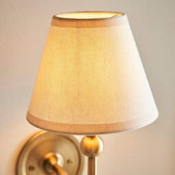 Luminosa Lighting Luminosa Santiago Brushed Aged Brass Plate Wall Light With Vintage White Fabric Ivy Shade 16Cm B22 - thumbnail 5