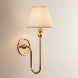 Luminosa Lighting Luminosa Santiago Brushed Aged Brass Plate Wall Light With Vintage White Fabric Ivy Shade 16Cm B22 - thumbnail 3