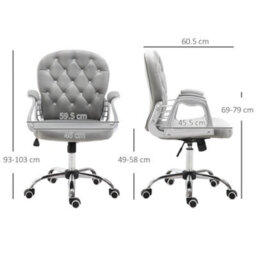 Vinsetto Office Chair Velour Diamond Tufted Padded Ergonomic Swivel Grey - thumbnail 3