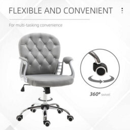 Vinsetto Office Chair Velour Diamond Tufted Padded Ergonomic Swivel Grey - thumbnail 7