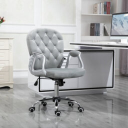 Vinsetto Office Chair Velour Diamond Tufted Padded Ergonomic Swivel Grey